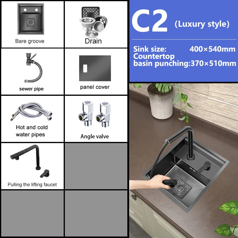 Small Hidden Sink Stainless Steel Kitchen Sink Mini Bar Single Slot Touring Car Wash Basin With Cover Plate Apartment