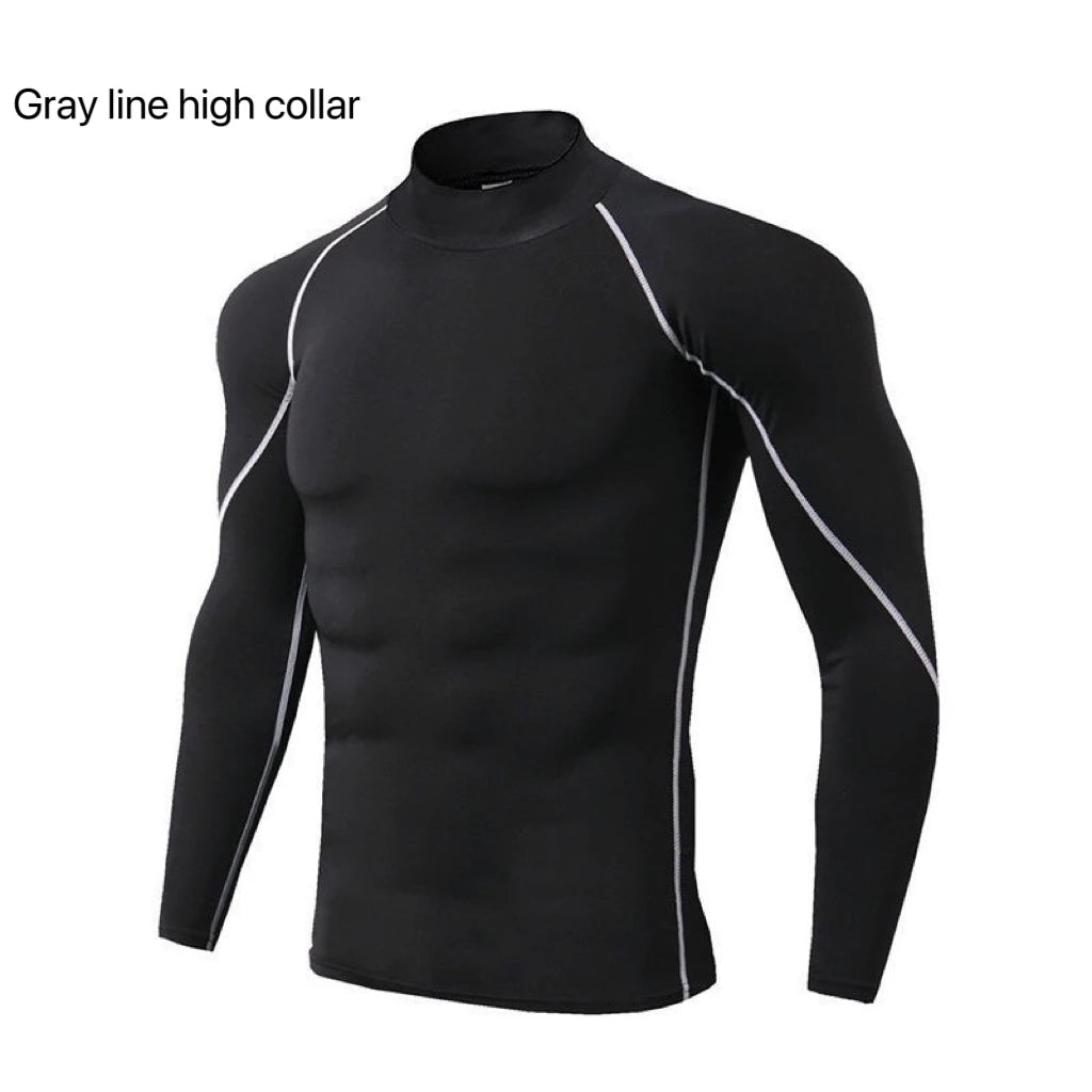 Men's Quick Dry Running T-shirt Workout Compression Shirt Turtleneck Long Sleeve Rash Guard Gym Base Layer Athletic Undershirt.