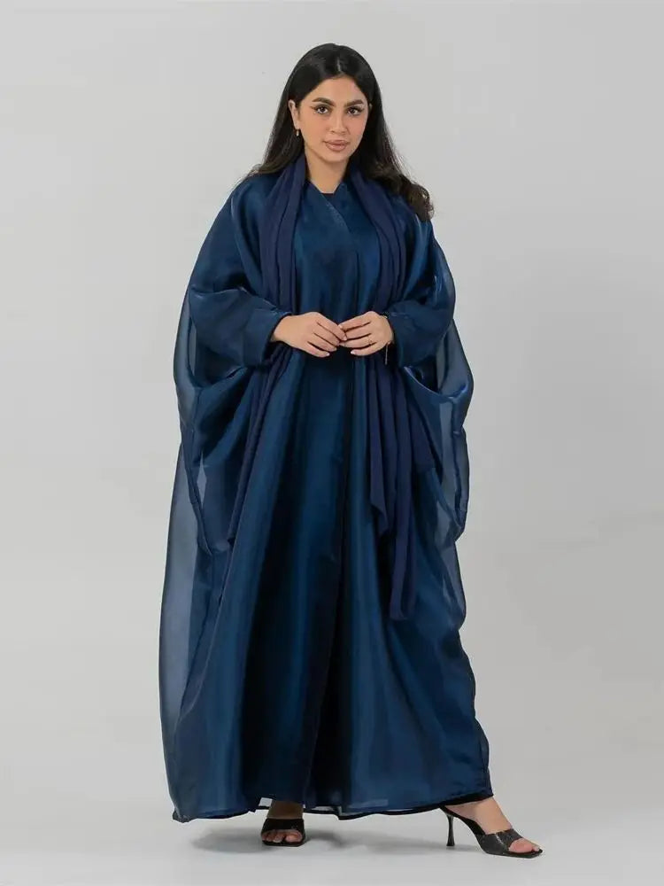 Satin Shimmer Organza Kebaya Dubai Open Abaya Kimono Islam Muslim Dress African Dresses For Women Kaftan Robe Femme Musulmane.