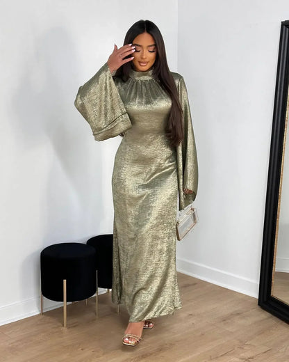 Belted Dress Pagoda Sleeve Satin Abaya Dubai Islam Muslim Kaftan Dresses Kebaya Abayas For Women Robe Musulmane Femme Vestidos.