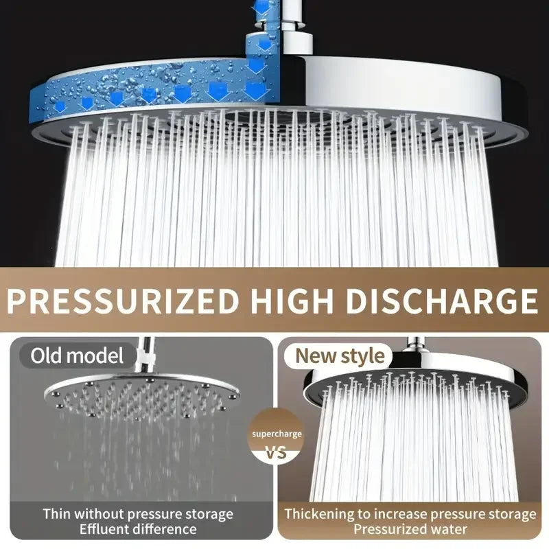 25cm Top Spray Large Water Volume Booster Shower Head Pressurized Single Head Home Bathroom Shower Head Set