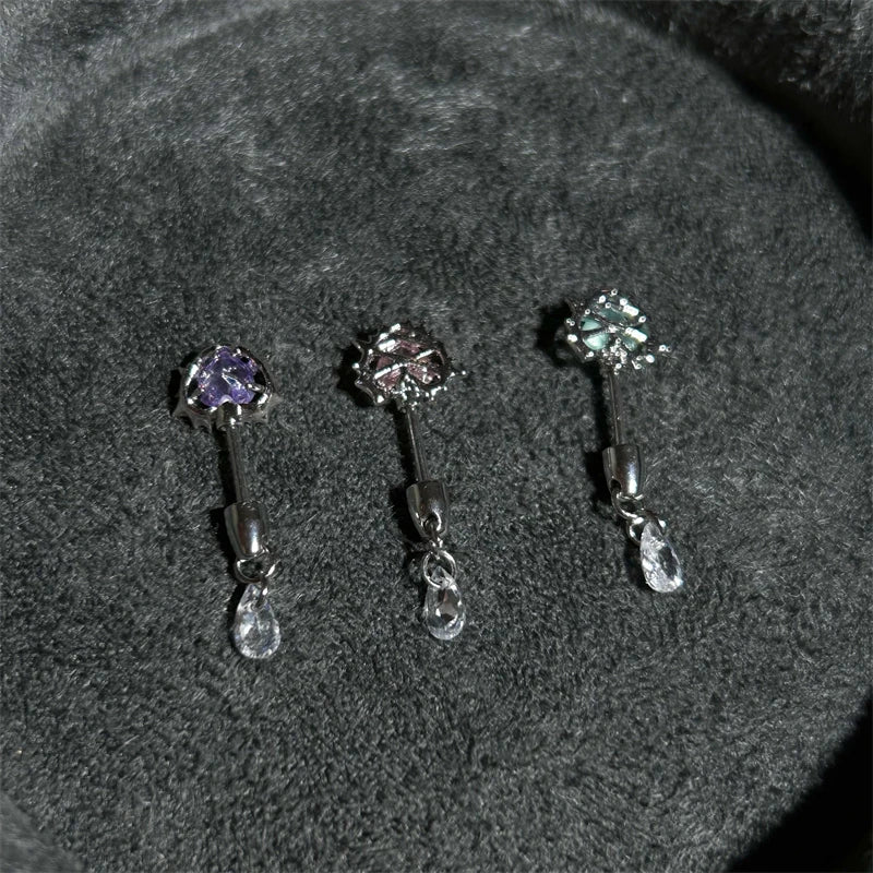 1 PCS Thorn Love Heart Water Droplet Zircon Ear Bone Nail 316L Medical Titanium Steel Earrings for Women Y2K Punk Jewelry.