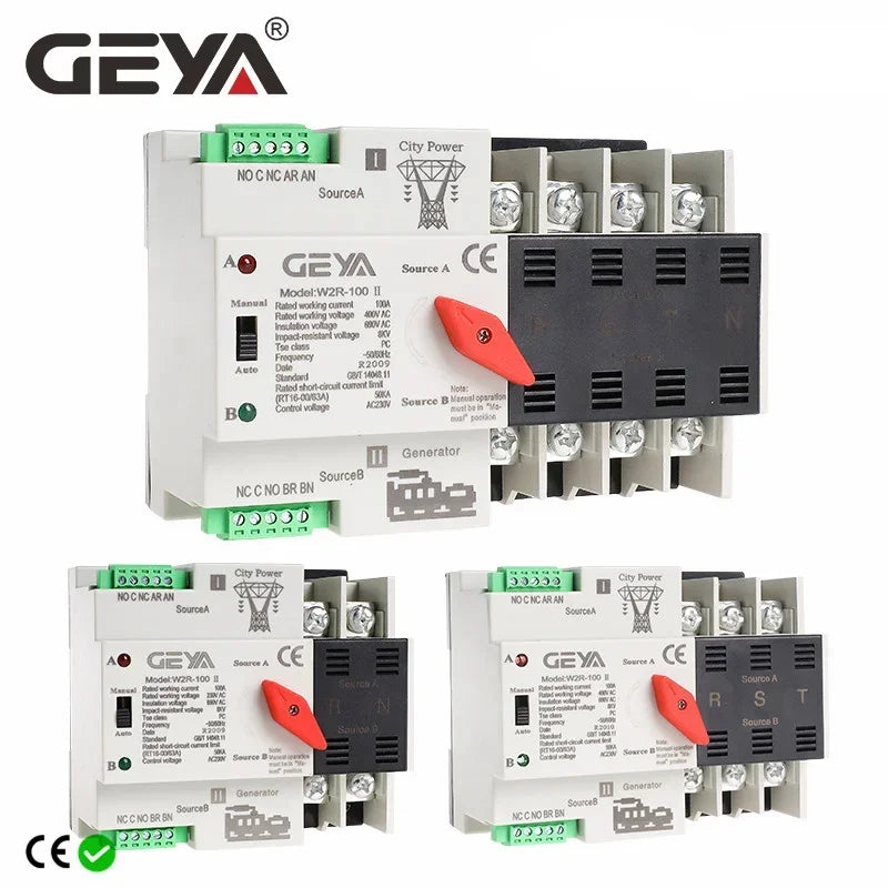 GEYA W2R ATS 110V 220V PC Dual Power Automatischer Transferschalter 63A 100A Haushalts-Stromübertragungsschalter 50/60Hz.