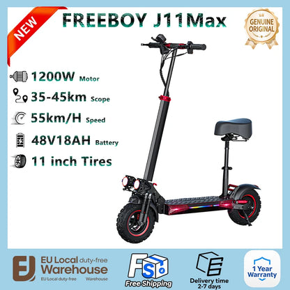 J11 Max E-Scooter 1200W Motor 48V18AH With Seat Commuter Adult Electric Scooter 11" All-Terrain Fold Scooters One-year Warranty.