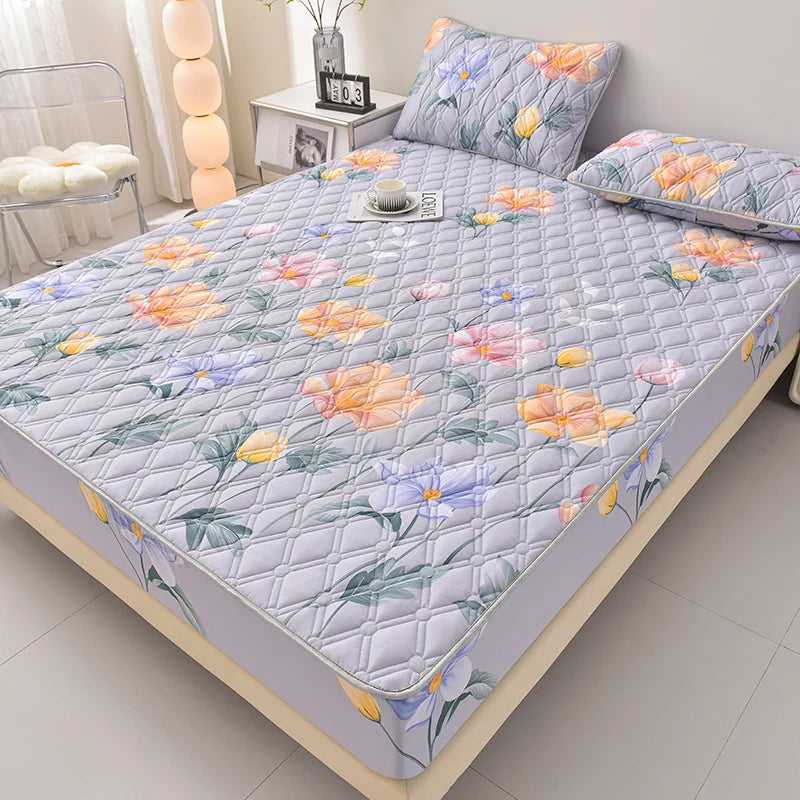 Thicken Mattress Cover for Home funda de colchón 100% Cotton Fitted Bedsheet King Size Floral Bed Covers 150x200(no pillowcase).