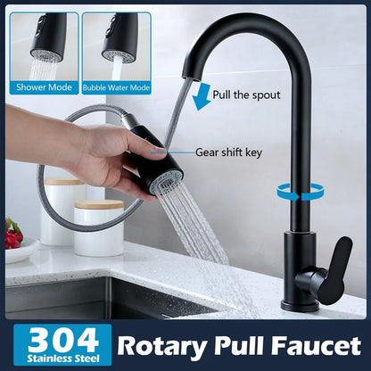 304 stainless steel Kitchen Faucet Single Hole Pull Out Spout Kitchen Sink Mixer Tap Stream Sprayer Head 360 Rotation Fauce