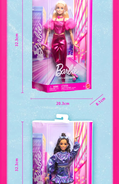 Hot High Quality Barbie Deluxe Style Dolls Pink Dress Outfit Blond Hair Knot Bow Accessories Toys For Girls Sweet Gift In Stock