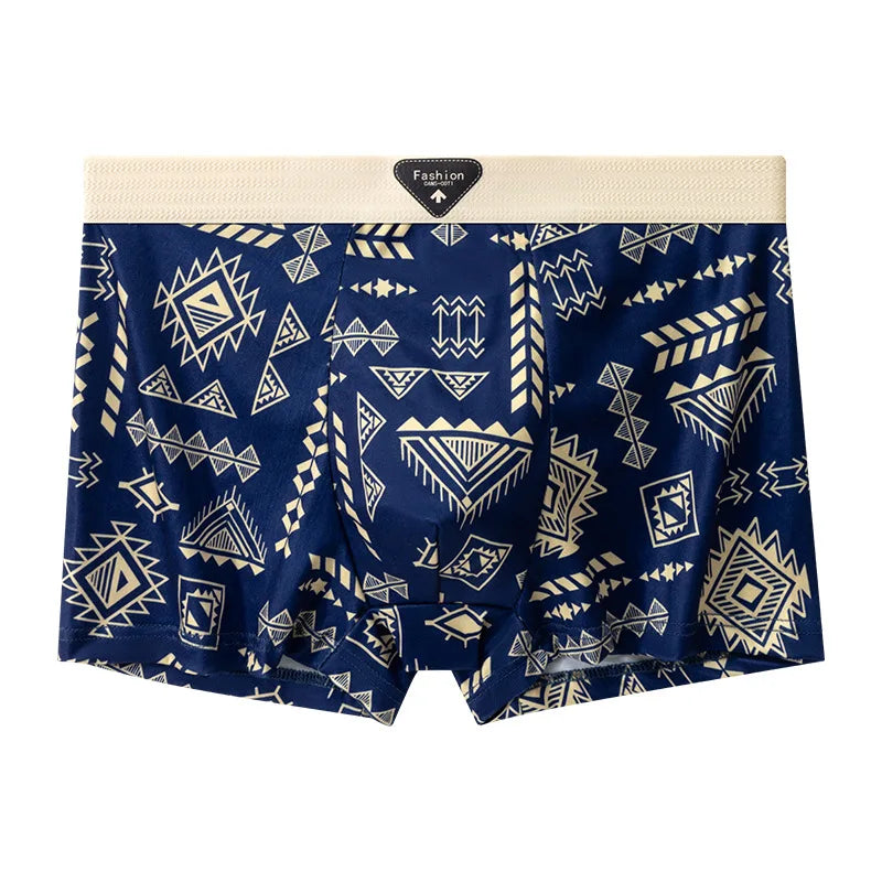 4Pcs Boxer Shorts männer Unterwäsche Eis Seide Unterhose Sexy Höschen Gedruckt Boyshort Atmungsaktive Elastische Dessous Plus Größe L-4XL