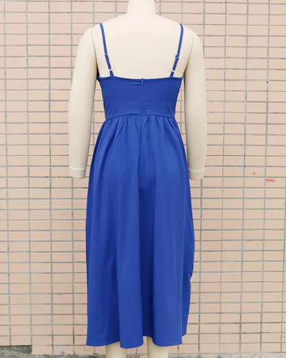 Damenbekleidung im neuen Stil von Amazon, Tank-V-Ausschnitt, großes Swoop-Kleid, schlank, dass Sie Ihre Silhouette glättet, mittellanges Kleid mit offenem Rücken.