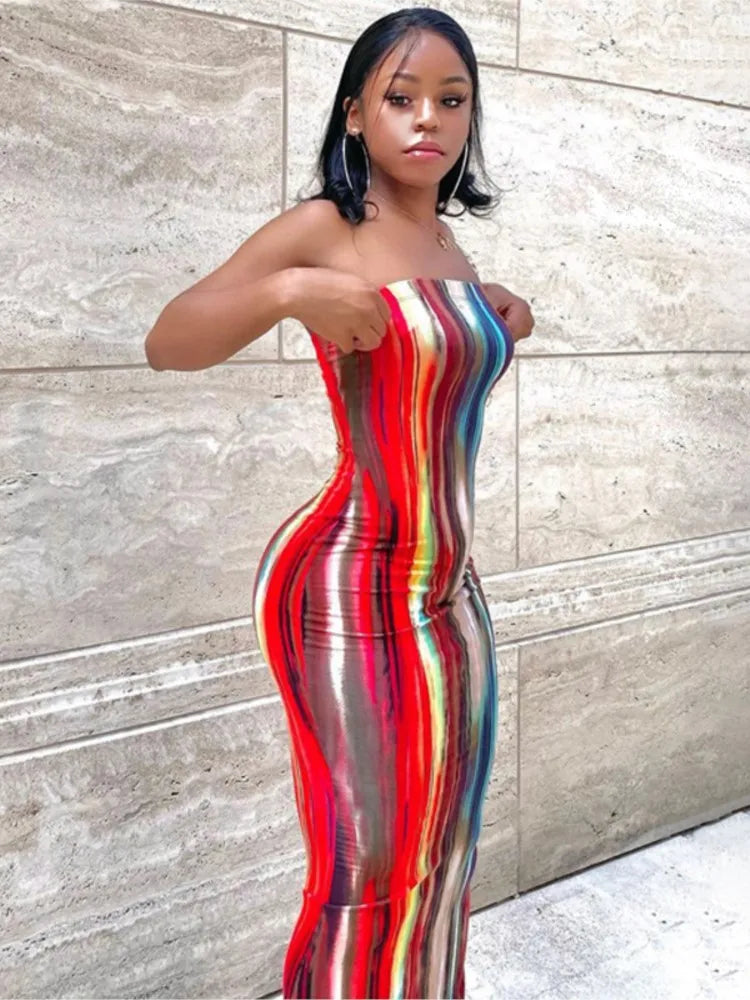 Sommer Lange Kleider Für Frauen Bodycon Brust Wrap Print Off Schulter Verband Schlank Sexy Kleid 2024 Neue Mode Party Vestidos.