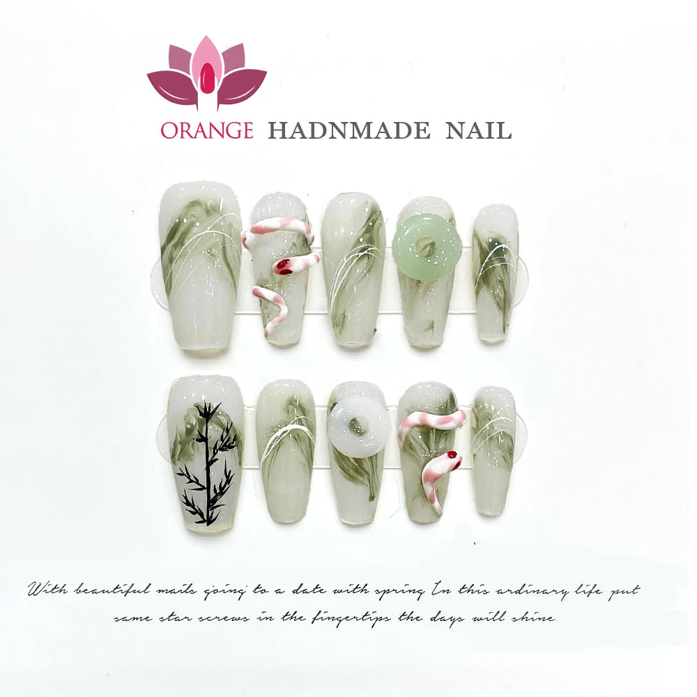 Handmade Fake Nails With Rhinestones Coffin Press On Nails French Manicuree Wearable Full Cover False Nail Tips With Designed.