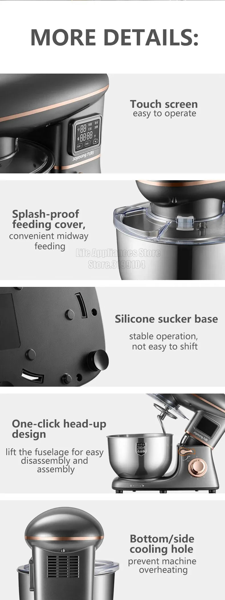 Joyoung 5L Stand Dough Mixer For Kitchen Cream Whisk Cake Dough Blender With Stainless Steel Bowl 6 Gears Chef Machine