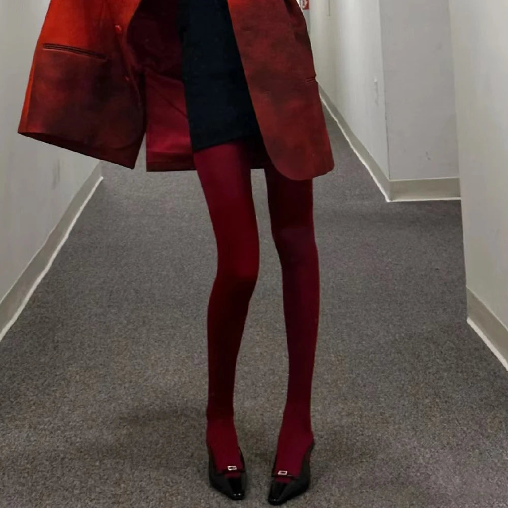 1/2Pcs Sexy Wine Red Stocking Women Girl Burgundy Thin Thick Elastic Tight Vintage Anti-Hooker Comfortable Pantyhose Accessory