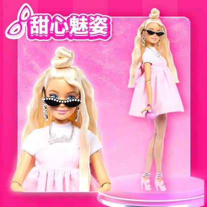 Genuine Barbie Deluxe Style Dolls Pink Dress Outfit Blond Hair Knot Bow Accessories Toys For Girls Sweet Birthday Gift In Stock