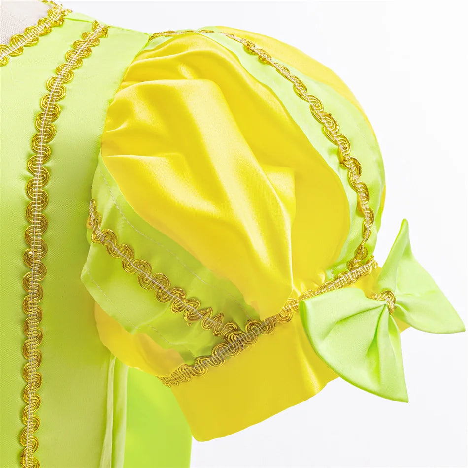 Tiana Fancy Prinzessin Kleid für Mädchen Geburtstag Party Kostüm Kinder Rollenspiel Ballkleid Kinder Karneval Performance Kleidung.