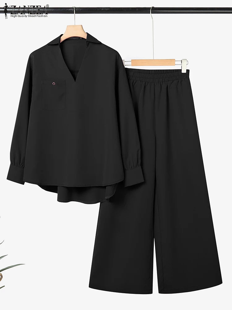 2025 ZANZEA Fashion Lapel Long Sleeve Tops Pant Suit Autumn 2 Piece Sets Women Outfits Office Pant Sets Casual Work OL Tracksuit.