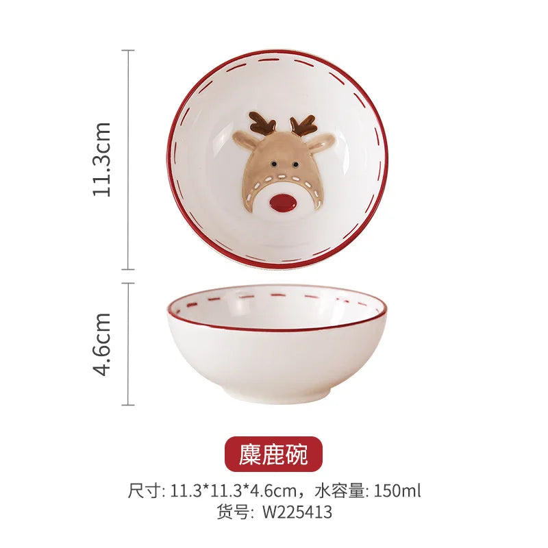 Nordic Stitching Santa Claus Dishes Plates Tableware Set Embossed Sealed Jar Seasoning Jar Western Ceramic Flat Plate Cup