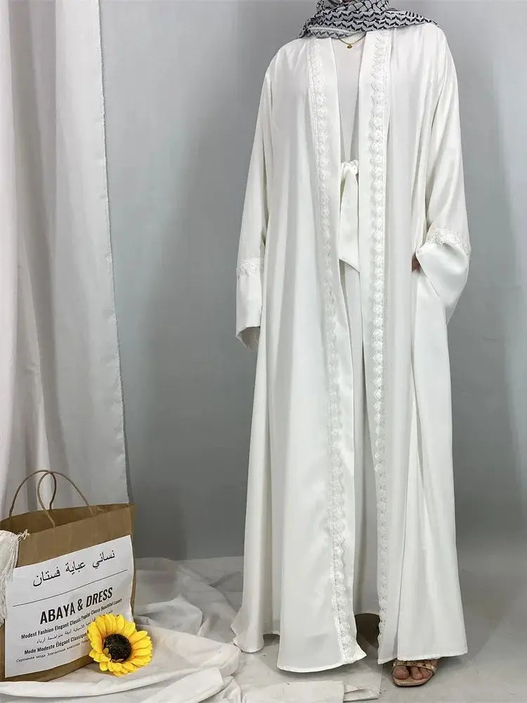 Ramadan Eid Mubarak Open Black White Muslim Modest Kimono Abaya Damen Dubai Islam Women Kebaya Kaftan Robe Femme Musulmane.