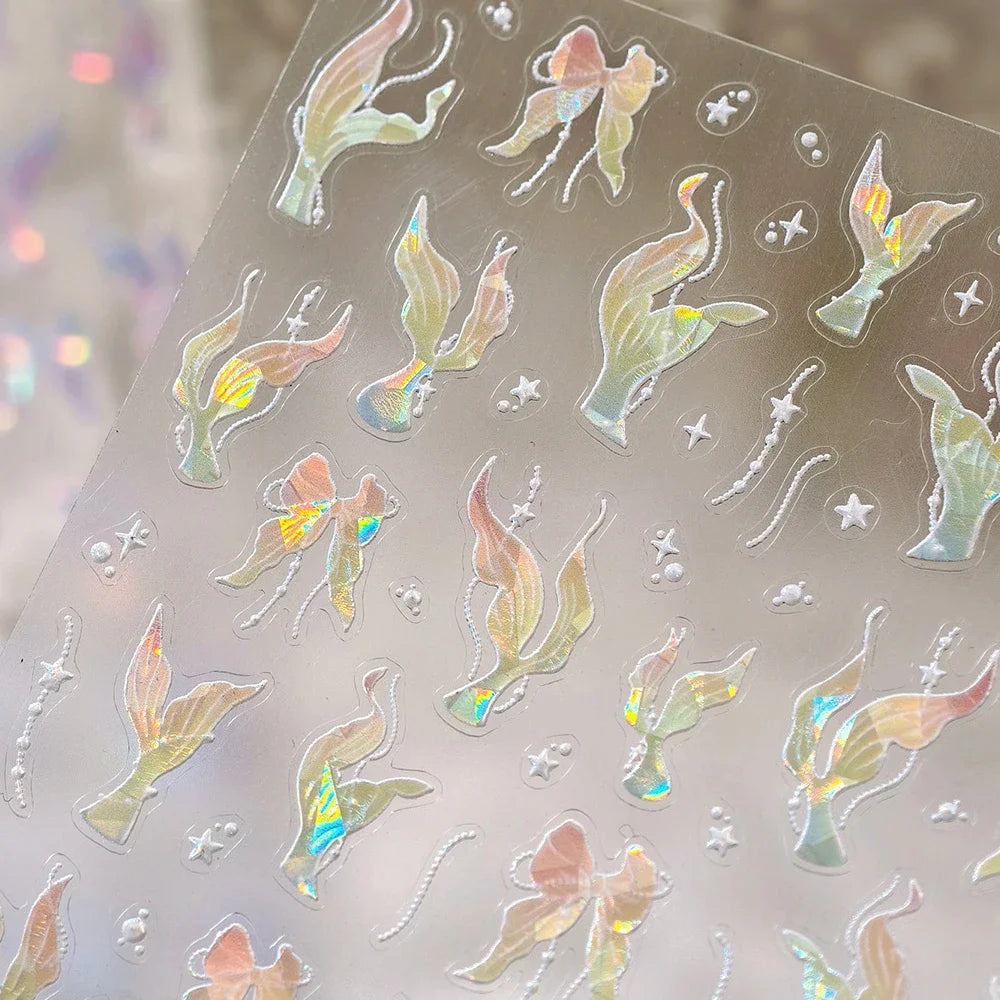 Ocean Theme 5D Nail Sticker Summer Beach Seashells Starfish Conch Scallop Shell Coral Self Adhesive Decoration Manicure Decal