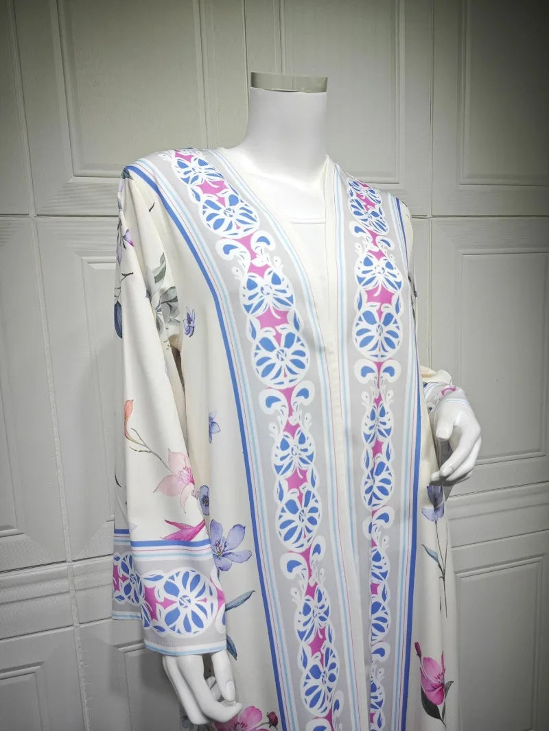 2025, Sommer-Strickjacke mit arabischem Blumenmuster für muslimische Frauen, elegante Dubai-Hijab-Abaya mit innerem islamischem Urlaubsoutfit, neues Türkei-Kleid