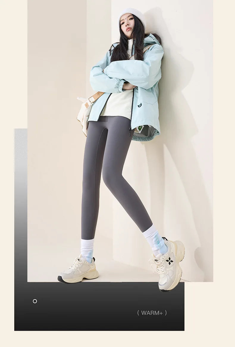 BIVIGAOS Autumn Winter High Waist Fleece Sharkskin Leggings Women Seamless Slim Tight-Fit Velvet Thickened Elastic Warm leggings