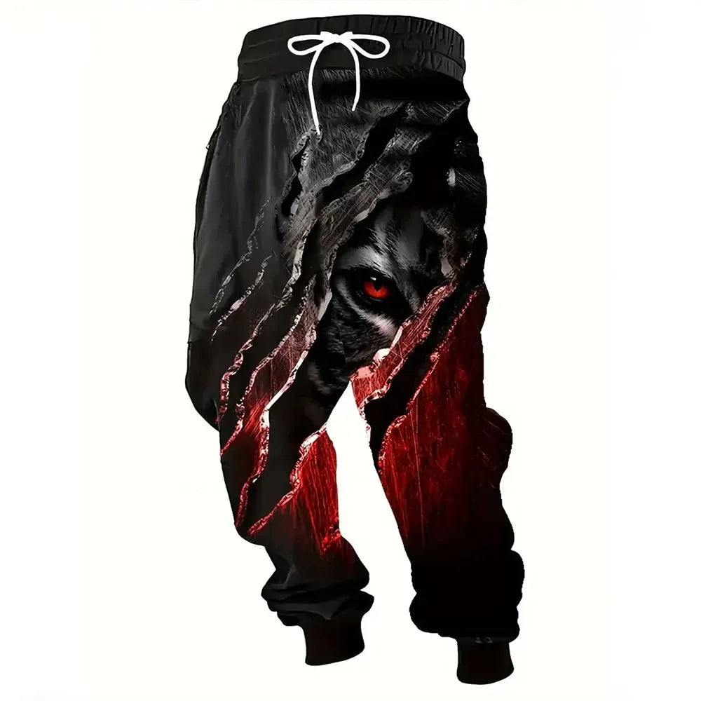 New Fashion Lion Pattern Printed Sweatpants Men's Loose Leisure Sports Pants Autumn And Winter Warm Pants Street Clothes For Men.