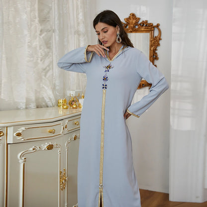 Ramadan Gray S Size Abaya Damen Dubai Luxury Islam Muslim African Dresses For Women Kebaya Kaftan Morocco Robe Musulmane Femme.