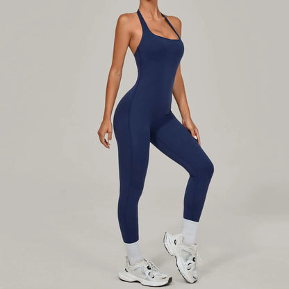 Yoga Jumpsuit Sports Fitness Peach Hip Halter Neck Backless Pants Bodysuit Outdoor Dance Jumpsuit Tight Yoga Wear for Women.