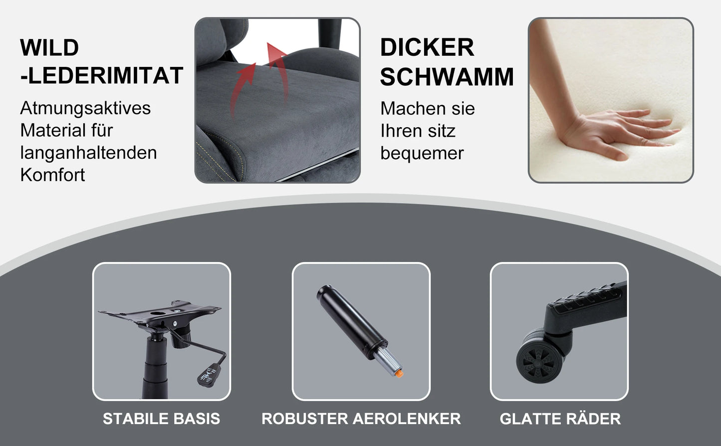 Symino Gaming-Stuhl, ergonomischer Gamer-Stuhl mit Fußstütze, atmungsaktiver PC-Stuhl mit verstellbarem Lendenkissen, Kopfstützenkissen