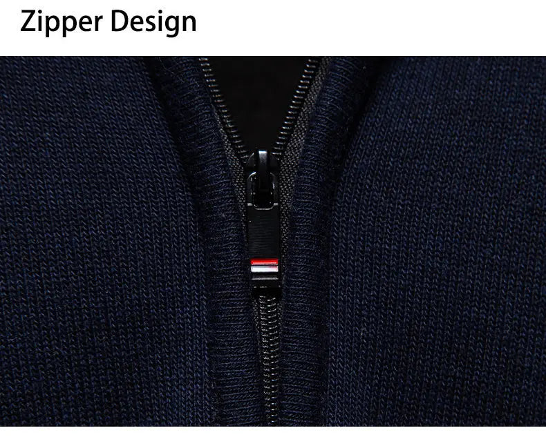 Autumn Winter Men's Half Zipper Knitted Pullovers Solid Slin Fit Casual Sweater Male Fleece Warm Stand Collar Pullover Sweaters