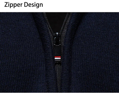 Autumn Winter Men's Half Zipper Knitted Pullovers Solid Slin Fit Casual Sweater Male Fleece Warm Stand Collar Pullover Sweaters
