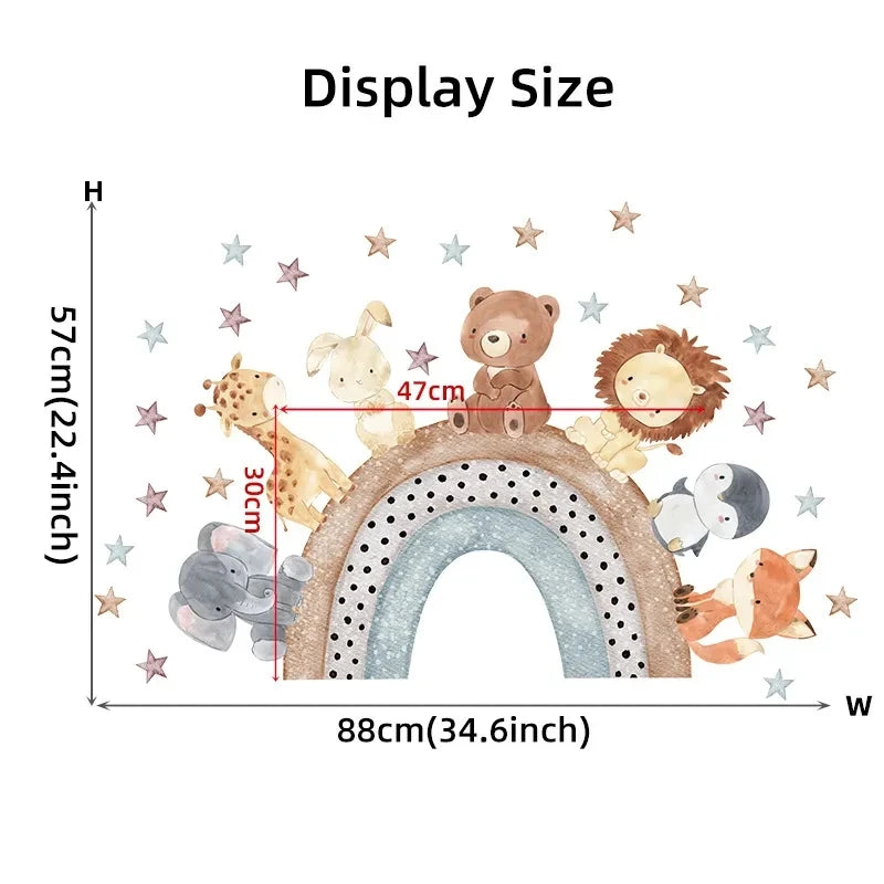 Cute Bear Moon Star Wall Stickers for Kids Rooms Girls Boys Baby Room Decoration Kawaii Cartoon Animal Nursery Wallpaper Vinyl