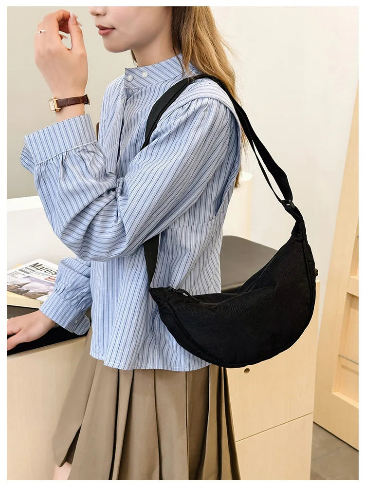 Solid Color Corduroy Women's Hobos Shoulder Bag Retro Casual Female Crossbody Bags Ladies Daily Travel Handbags Messenger Bag