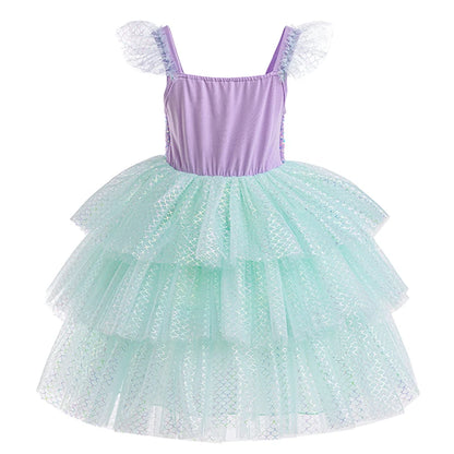 Mädchen elegante Regenbogen Prinzessin Kleid mit Bowknot Flatter Trim Mesh Kleid Tutu Kleid für Party, Performance Tutu Kleid.
