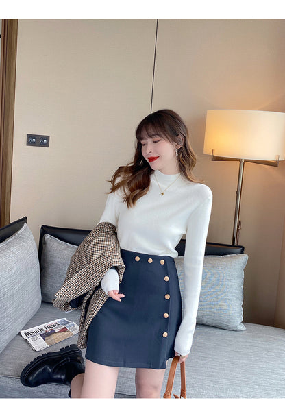 Herbst Winter Frauen Mock neck Pullover Pullover Tops Strickwaren Mode Weibliche Lange Hülse Dünne Elastische Beiläufige Gestrickte Shirts.