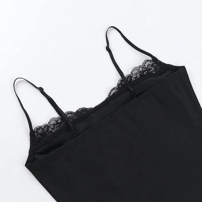 Top Sexy Hot Girl Sommer Slim Fit Einfarbig Spitze Patchwork Hosenträger.