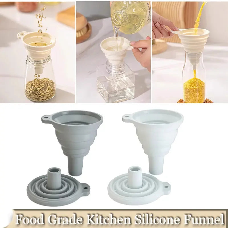 Kitchen Silicone Funnel  Foldable Funnel for Filling Water Bottle With Liquid Transfer Portable Oil Pot Funnel Kitchen Gadgets.