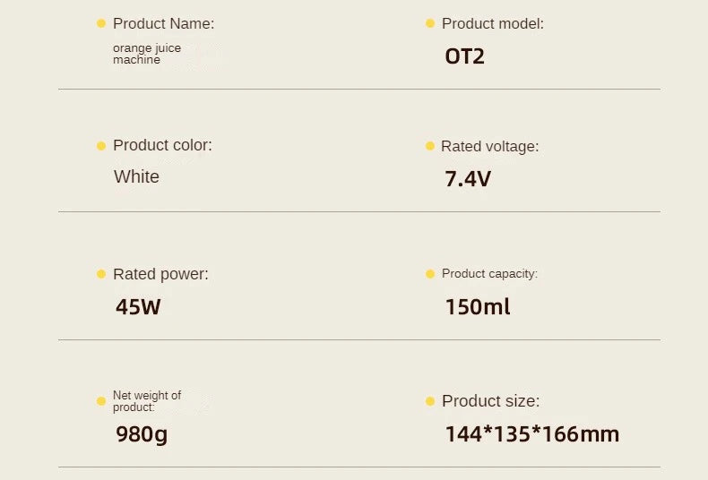 Rechargeable Electric Citrus Juicer Orange Juice Machine Extra Large Caliber Residue Separation