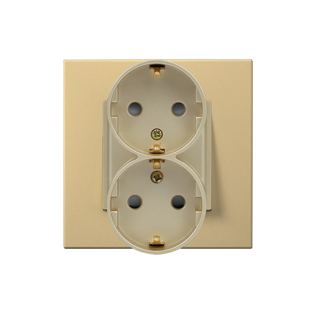 EU-Wand-Doppelsteckdosen, 110–250 V, 16 A, Dual-Steckdosen für Zuhause, Büro, elektrischer Stecker, 86 mm, Kunststoffplatte, Weiß, Schwarz, Grau, Gold.