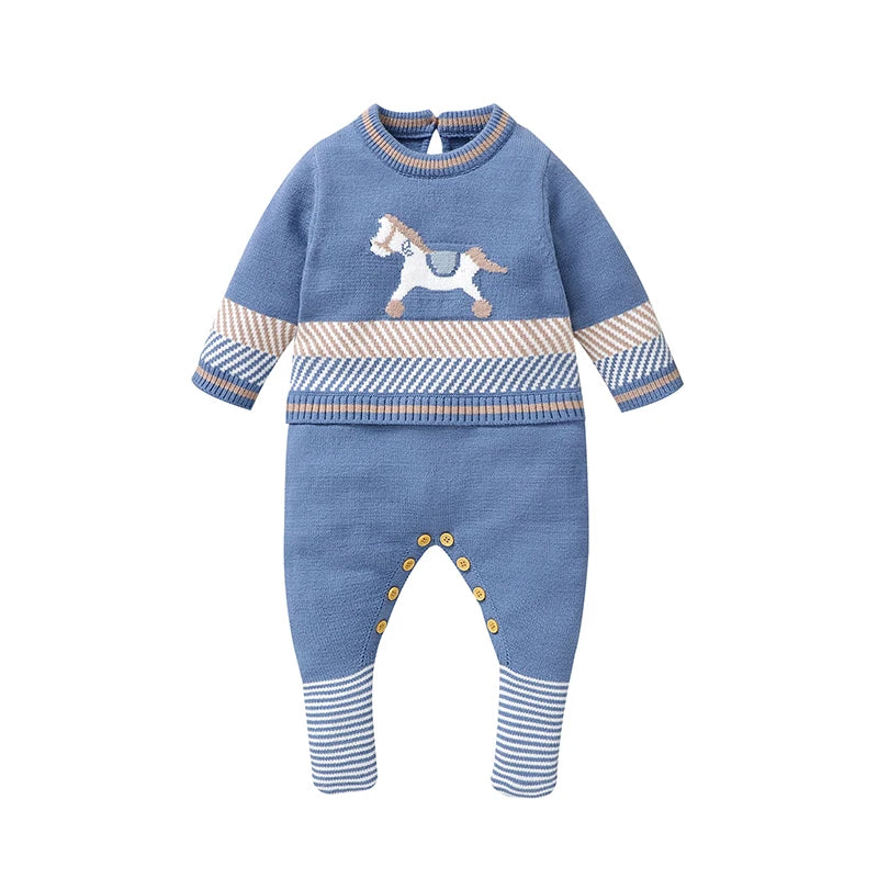 Baby Strampler Blau Langarm Stricken Neugeborenen Jungen Overalls Playsuits Herbst Winter Infant Unisex Outfits Ein Stück Kinder Kostüme.