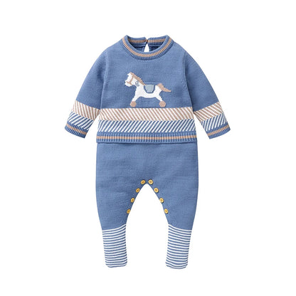 Baby Strampler Blau Langarm Stricken Neugeborenen Jungen Overalls Playsuits Herbst Winter Infant Unisex Outfits Ein Stück Kinder Kostüme.