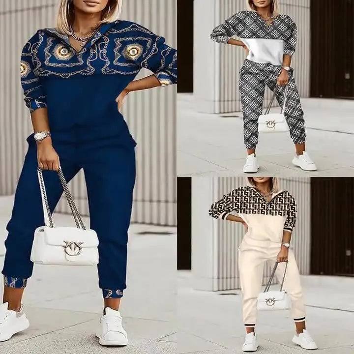 New Fashion Women Plaid Print Splicing Zipper Front Hooded Top & Pants Set Two Pieces Suit Flare Pants Outwear Autumn Outfits.