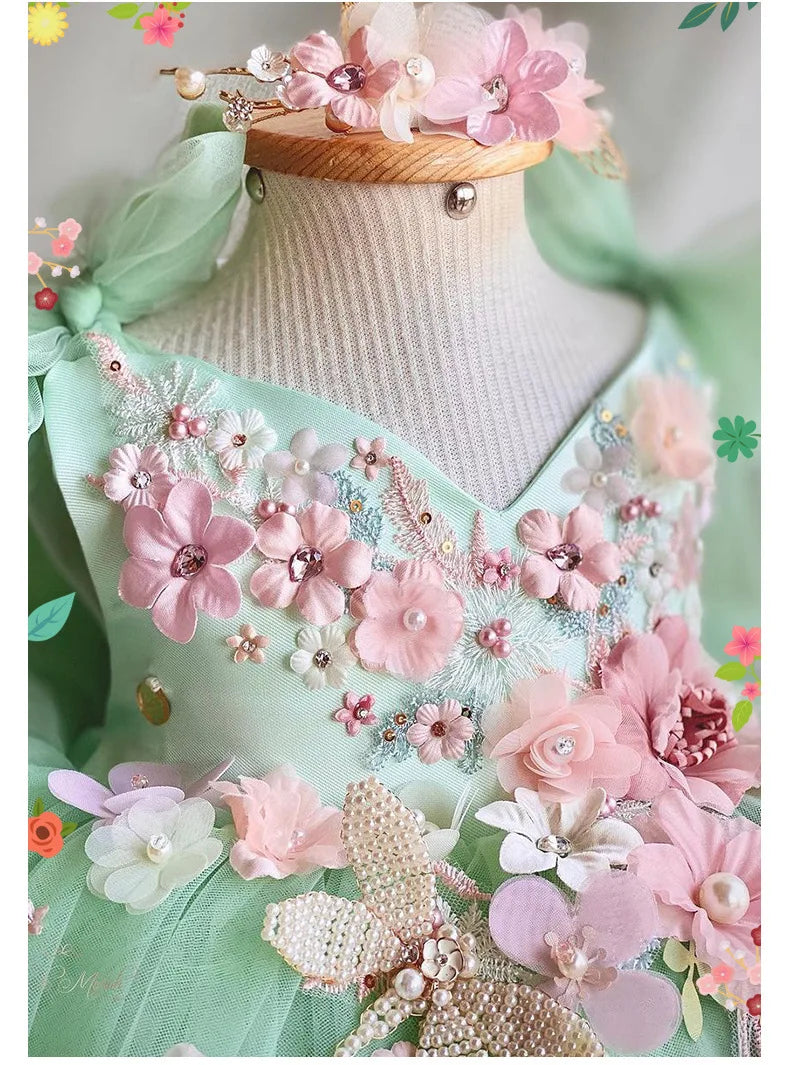 Luxuriöses und elegantes Schmetterlingsmädchen-Prinzessinnenkleid für 0–6 Jahre, formelle Jubiläumsfeier, flauschiges Kleid, Modellkunst, Aufführung.