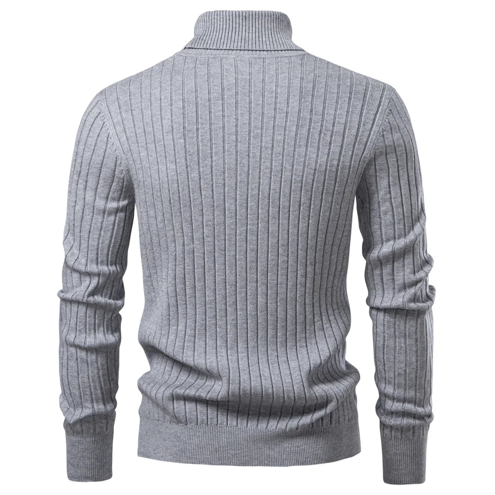AIOPESON Men's Turtleneck Sweater Solid Color with Striped Pullover Warm Knitwear Winter Basic Casual High Quality Sweater Male.