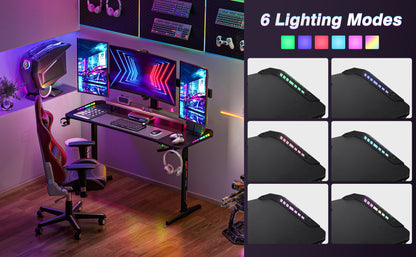 Höhen verstellbarer Gaming-Schreibtisch Stehpult, großer Gaming-Computer-Schreibtisch mit RGB-LED-Leuchten für Spiele und Home Office, schwarz