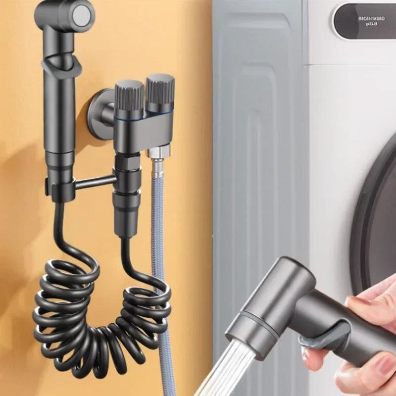 Handheld Bidet Sprayer for Toilet 1-In-2-Out Dual Control Valve Mini Gun gray Dual Control Faucet Hand Shower Bidet for Toilet