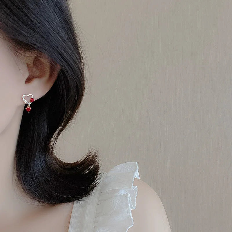 Korean Cute Ear Piercing Water Drop Earrings for Women Crystal Short Tassel Hypoallergenic Female Earrings Party Jewelry Brincos.