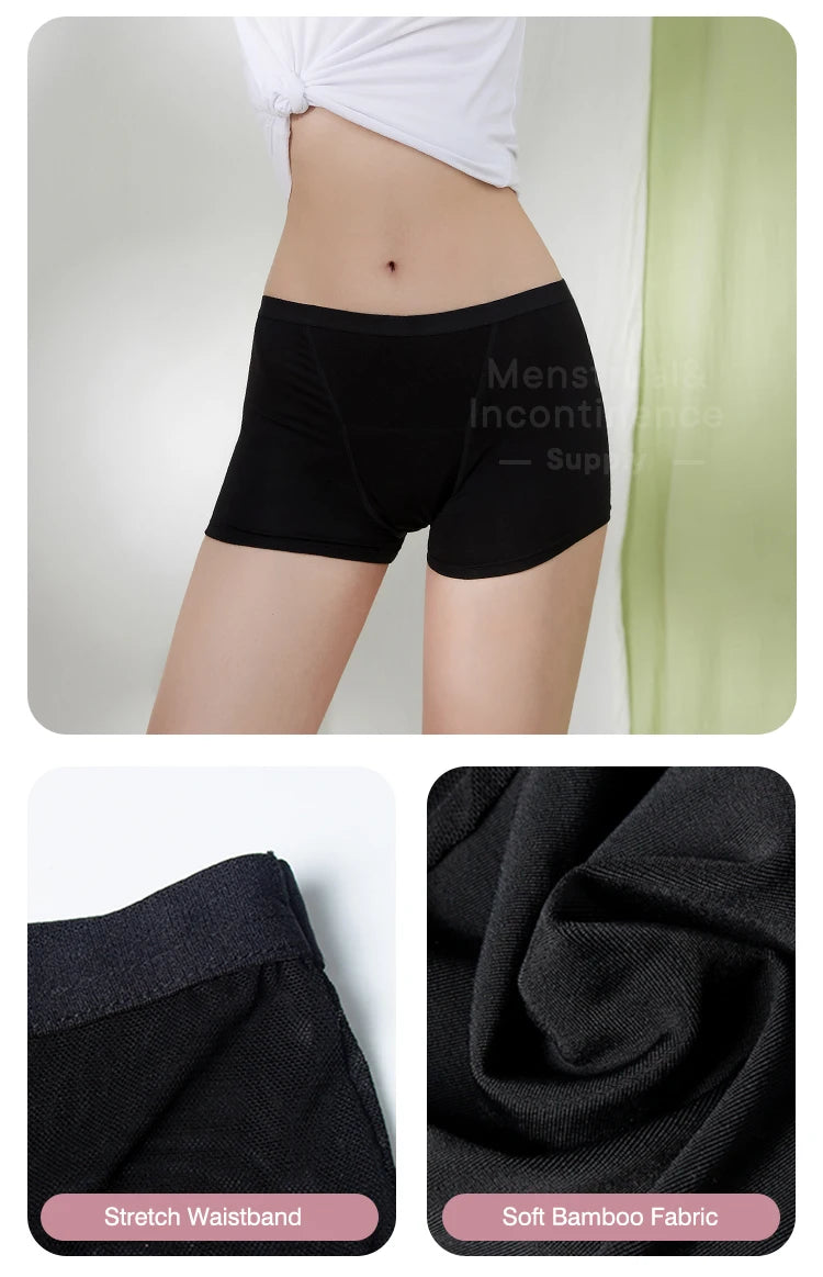 Bamboo Fiber Period Underwear for Women Anti-Leakage Breathable 4-Layer Reusable Menstrual Panties for Daily Use Sports.
