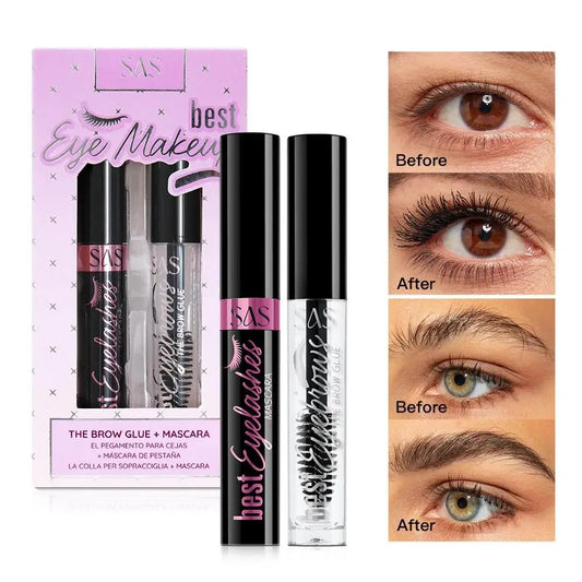 Natural Curling Waterproof Mascara Eyelash Primer Set Black Volumizing Long Lasting Non Smudged Formula Lash Care.