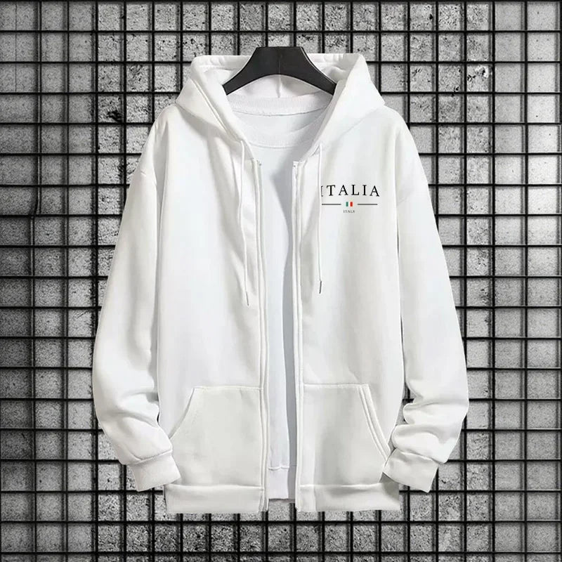 Italy Fashion Men 2 Piece Tracksuit Set Zipper Hoodie with Sweatpants Urban Streetwear Outfit Autumn Winter Fashion Sportswear.